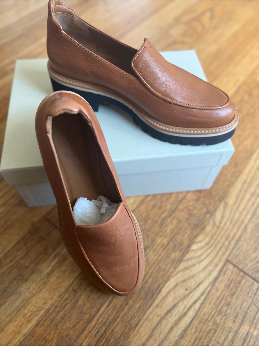 M Gemi Leather Slip-On Loafers in Tan